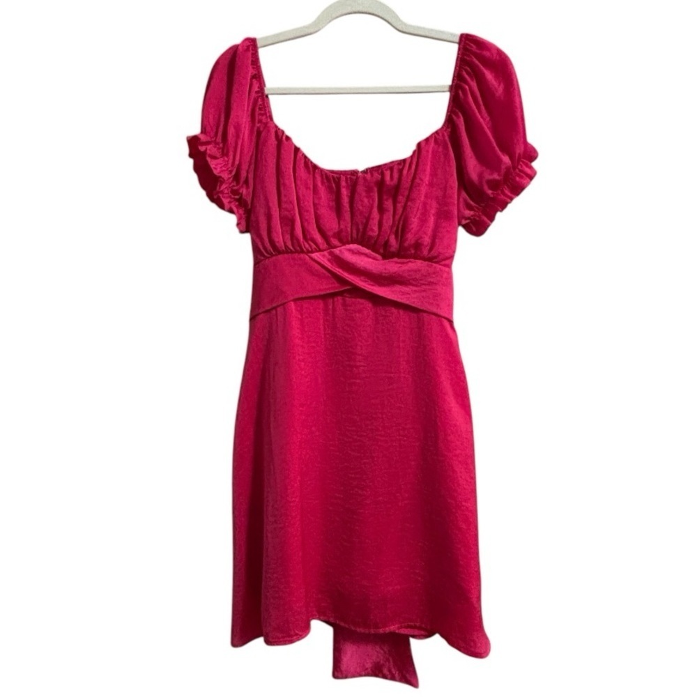🥰2/$20 Streetwear Society XL Fuschia Pink Empire 80s Puff Sleeve Satin Dress - Picture 2 of 12